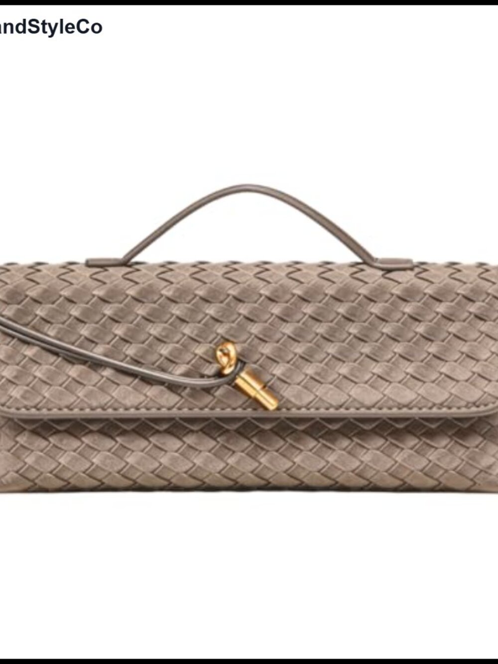 Woven Suede Clutch Evening Bag Metal Buckle Detachable Strap Shoulder Purse